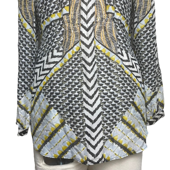 Hale Bob Black /White / Yellow Animal Print 100% Silk Beaded V Neckine Blouse Sm - Picture 14 of 16